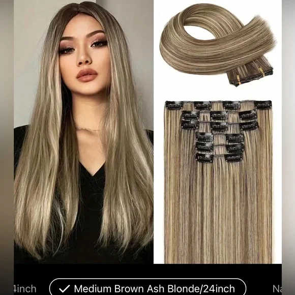 Accessories | 24 Inch 16 Clips Medium Brown Mixed Ash Blonde  display picture 2